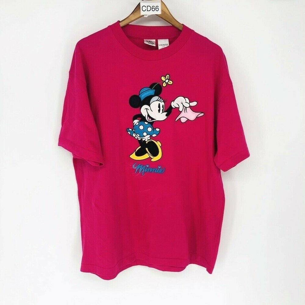 90's Disney Store Women's Pink 100% Cotton Minnie Mouse Dancing T-Shirt Size XL